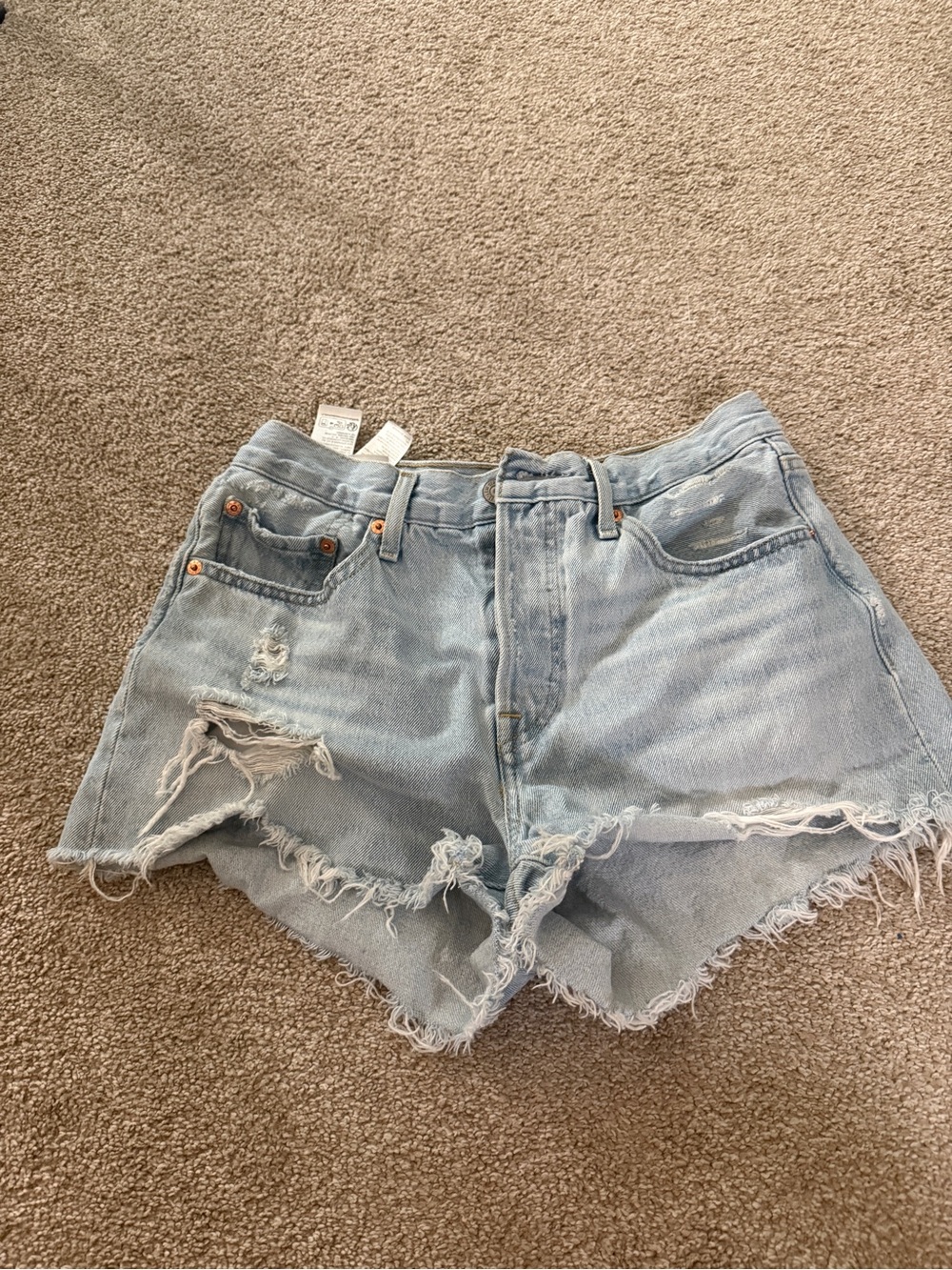 Levi's Light Blue Distressed High Waist Denim Shorts